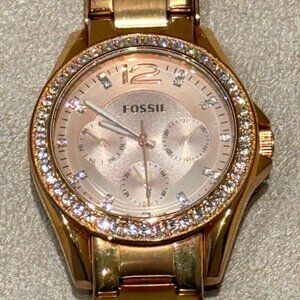 Fossil Rose Gold Women's Stainless Steel Watch w/Rhinestones